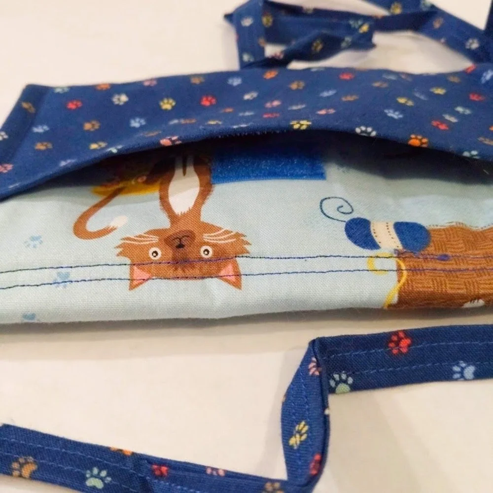 Handmade Fabric Cat Print Crossbody Bag Blue Kitten Paw Print Small Shoulder Bag